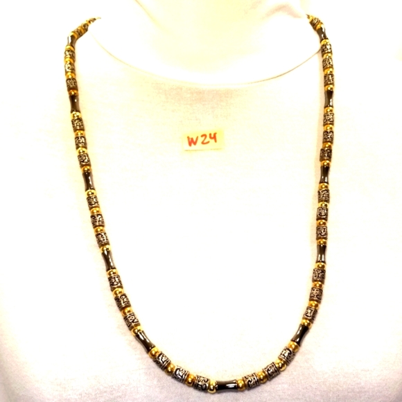 Pyrite Hematite Gold Polished Carved  Beads 28 Inch Long Vintage Opera Necklace! - Picture 1 of 7